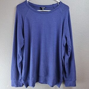 Buffalo David Bitton Womens Crew Neck Long Sleeved Pullover XL Blue Raglan Top